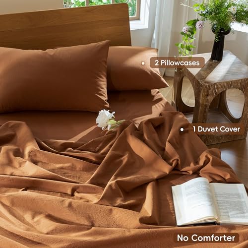 Duvet Cover Set 100% Washed Cotton Linen Like Cal King (64 Ounce)