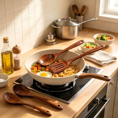 5 PCs Teak Wooden Utensil Set with Hooks (5 Count)