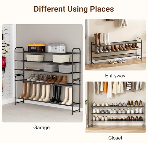 3 Tier Long Shoe Rack for Closet Metal Shoe Organizer for Entryway