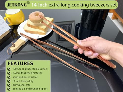 2 Pcs 14 Inch Kitchen Tweezers Extra Long Cooking Tweezer Tongs Stainless Steel Long Food Tweezers (2 Count)
