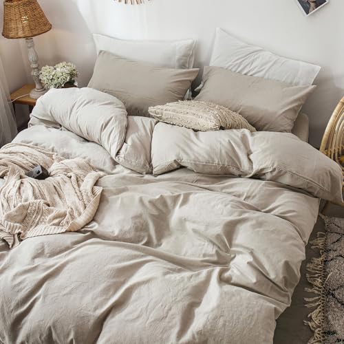 Duvet Cover Set 100% Washed Cotton Linen Like Oversized King Plus (3 Piece Set)