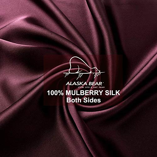 Queen Silk Pillowcase and Random Color Silk Scrunchie Gift Set ALASKA BEAR Hypoallergenic Pillow Cases for Acne Prolong Hairstyles