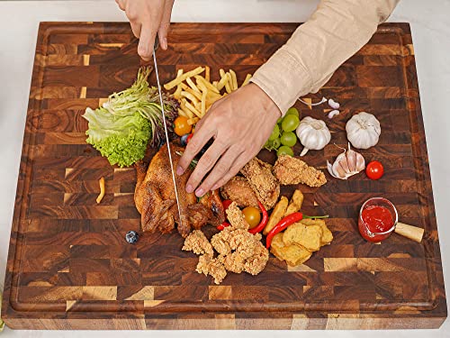 Acacia End Grain Wood Cutting Board 24x18x2 In Thick Butcher Block