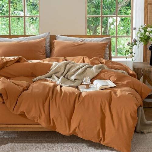 Duvet Cover Set 100% Washed Cotton Linen Like Oversized King (64 Ounce)