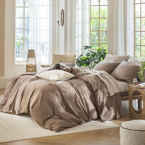 Duvet Cover Set 100% Washed Cotton Linen Like Full (16 Ounce)