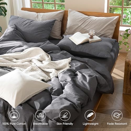 Duvet Cover Set 100% Washed Cotton Linen Like Twin (3 Count)
