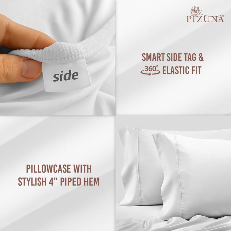 Cotton Full Fitted Sheet + 2 Pillowcases Set 400 Thread Count White