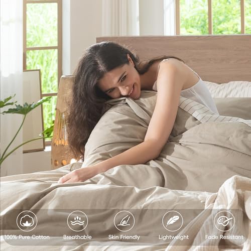 Duvet Cover Set 100% Washed Cotton Linen Like Oversized Queen (3 Count)
