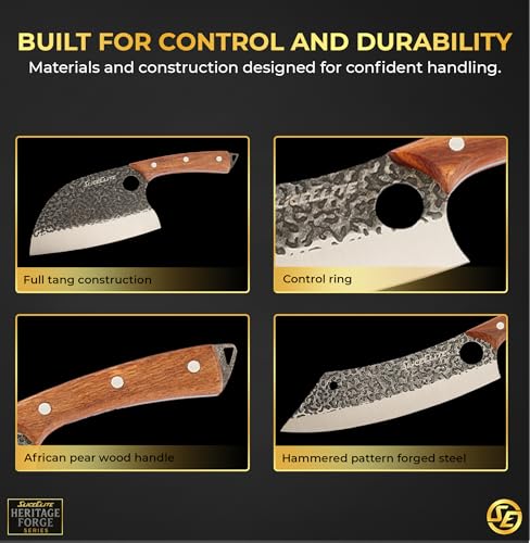 6PC Knife Set Leather Roll Cleaver Serbian Viking Boning Scimitar Kiritsuke (6 Count)