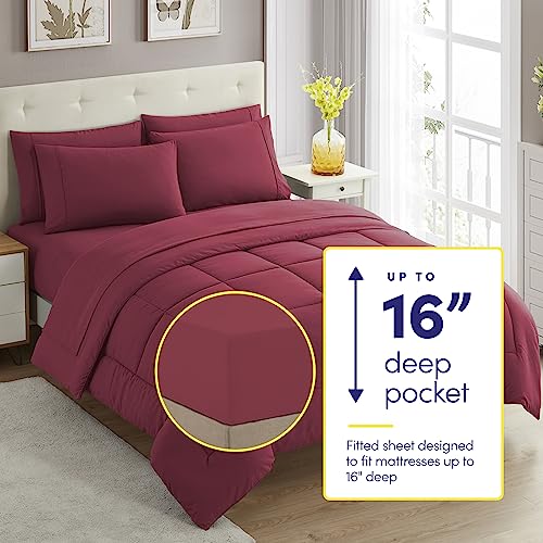 7 Piece Comforter Set Bag Solid Color All Season Soft Down Alternative Blanket & Luxurious Microfiber Bed Sheets (7 Count)