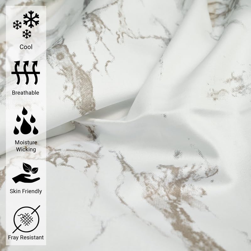 100% Cotton Carrara Marble Print RV Queen Sheets Set 400TC Taupe