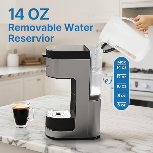 3-in-1 Single Serve Coffee Machine Brewer for K Pod Pods, Ground Coffee, and Teas, Iced Coffee Maker with Removable Water Reservoir 6 to 14oz, 2 Cup Trays, Self-Cleaning Function - Black