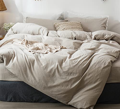 Duvet Cover Set 100% Washed Cotton Linen Like Oversized King (64 Ounce)