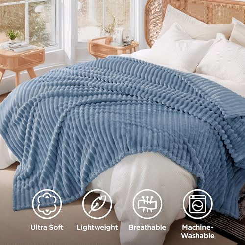 Soft King Size Blankets for Bed Blue 108"x90"