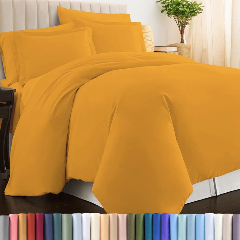 100% Cotton Twin Duvet Cover Set 400 Thread Count Honey Gold