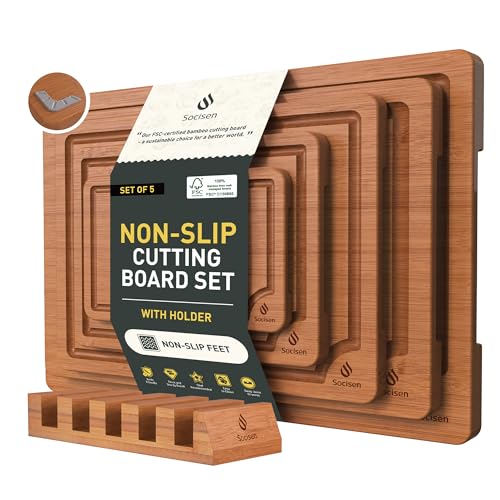 Bamboo Cutting Board Set Non Slip Feet with Holder Over Sink Best Grandpa Grandfather Elder Men Father Day Grandparents Great Papaw Peepaw Pawpaw Granddad Happy Birthday Christmas Unique Cool Gifts (5 Count)