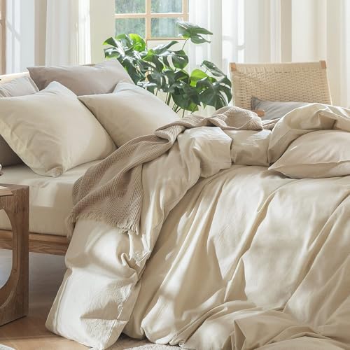 Duvet Cover Set 100% Washed Cotton Linen Like Super King Plus (3 Count)
