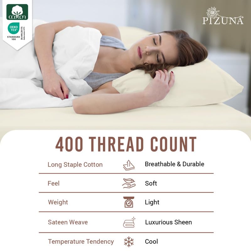 Cotton Queen Fitted Sheet + 2 Pillowcases Set 400TC New Ivory
