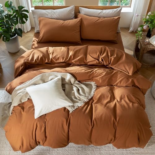 Duvet Cover Set 100% Washed Cotton Linen Like Cal King (64 Ounce)
