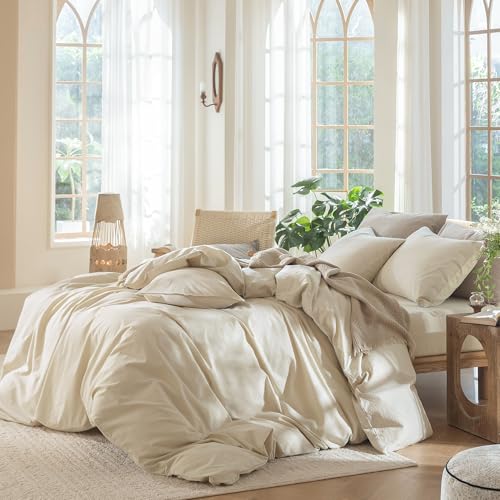 Duvet Cover Set 100% Washed Cotton Linen Like Oversized Full (3 Count)
