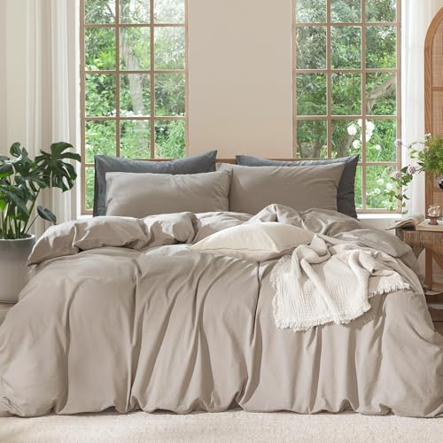 Duvet Cover Set 100% Washed Cotton Linen Like Super King (3 Count)