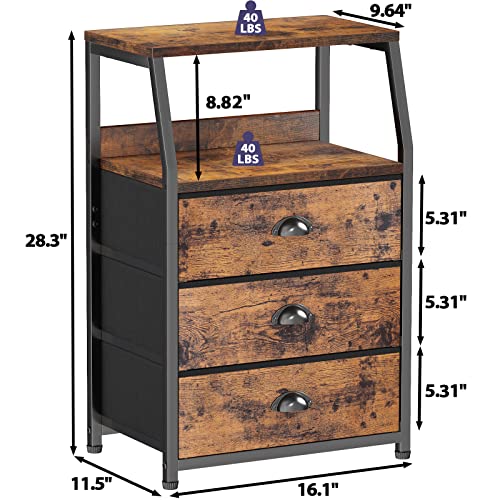 Nightstand with 3 Fabric Drawers