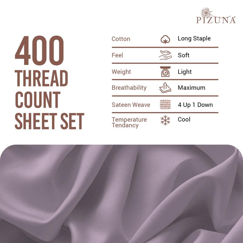 100% Cotton Sheets Set Queen 400 Thread Count Lavender Frost