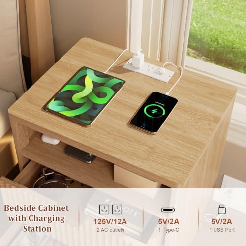 Fluted Nightstand with Charging Station