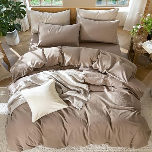 Duvet Cover Set 100% Washed Cotton Linen Like Cal King (16 Ounce)