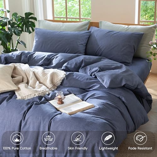 Duvet Cover Set 100% Washed Cotton Linen Like Twin (48 Ounce)