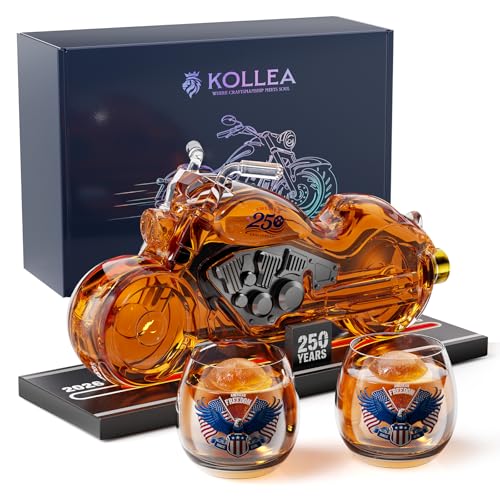 Motorcycle Whiskey Decanter Gift Set with 2 Glasses
