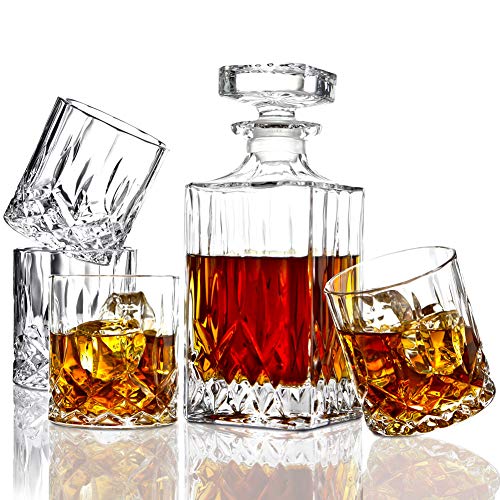 5PC Italian Crafted Crystal Whiskey Decanter & Whiskey Glasses Set (5 Count)