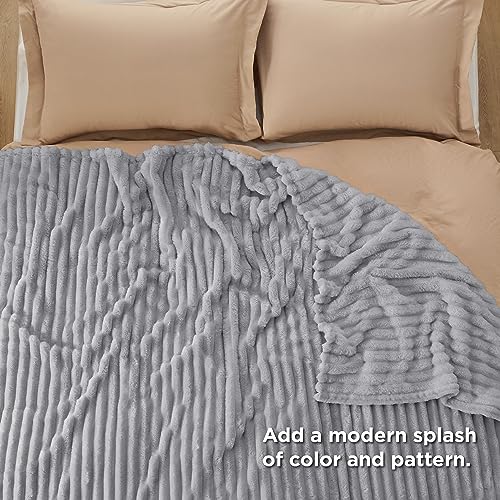 Full Size Fleece Blankets for Bed Light Grey 84"x90"