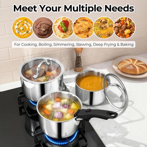 Tri Ply 9Pcs Cooking Pots and Sauce Pans Set with Removable Handle (3 Count)