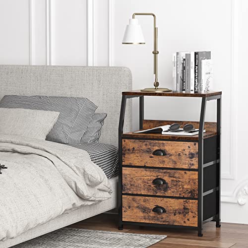 Nightstand with 3 Fabric Drawers