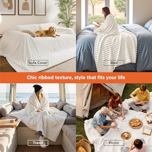 Extra Soft Large Fleece Blanket for Bed Off White 120"x120"