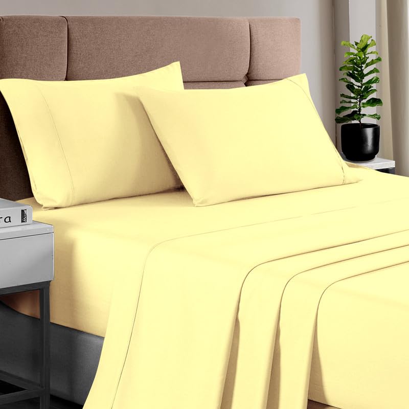 100% Cotton Sheets Set Twin XL 400 Thread Count Mellow Yellow