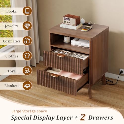 Fluted Nightstand with Charging Station