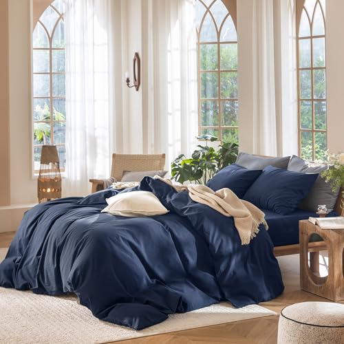 Duvet Cover Set 100% Washed Cotton Linen Like Queen (3 Count)