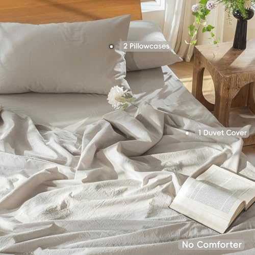 Duvet Cover Set 100% Washed Cotton Linen Like Queen