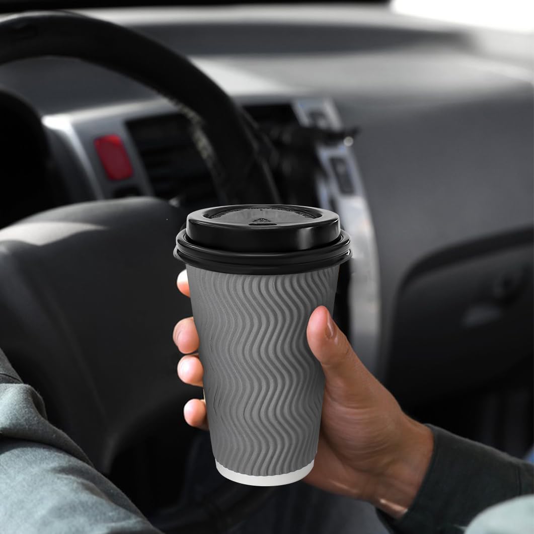 100 Pack 16 oz Paper Coffee Cups with Lids Disposable for Hot Drink (100 Count)