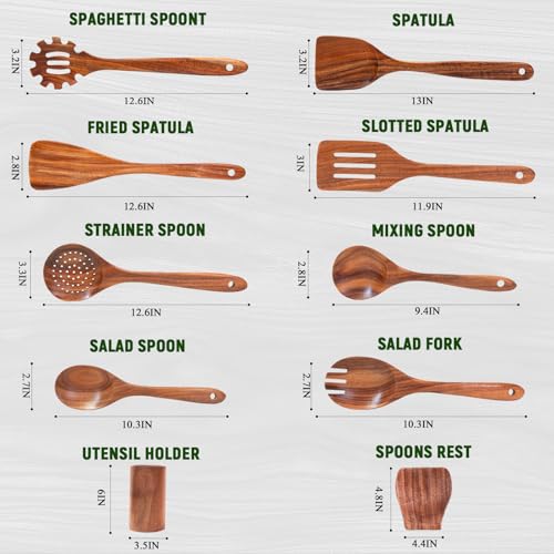 10 Pcs Teak Wooden Utensil Set (10 Count)