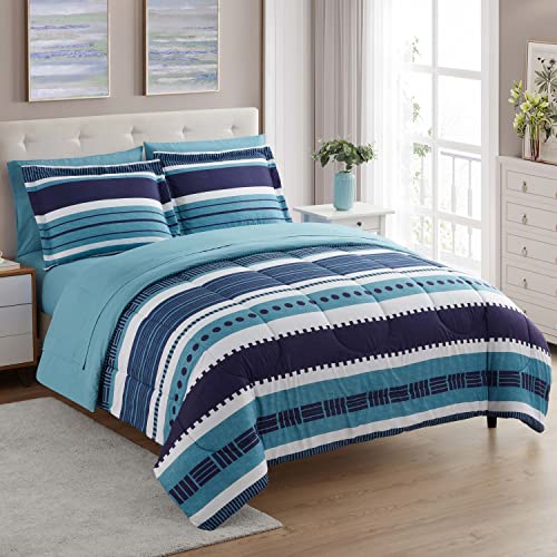 7 Piece Comforter Set Bag Solid Color All Season Soft Down Alternative Blanket & Luxurious Microfiber Bed Sheets