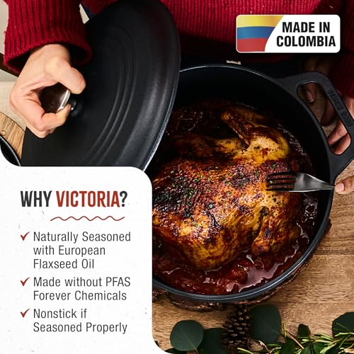 Cast Iron Large Dutch Oven with Lid and Dual Handles. 7 Quart Pot Seasoned with 100% Kosher Certified Non