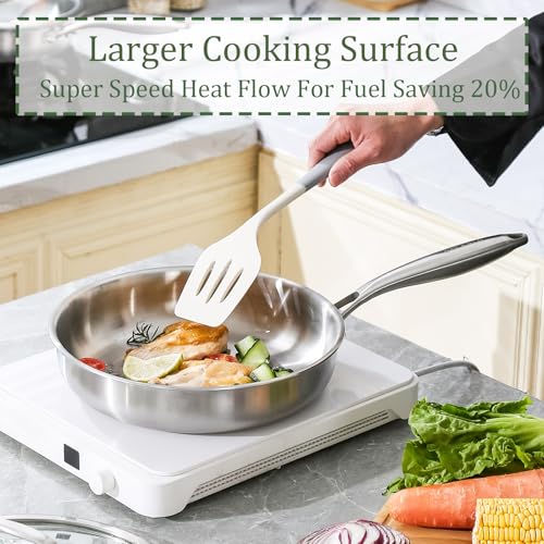 Tri ply Stainless Steel Frying Pan with Lid 10.3Inch