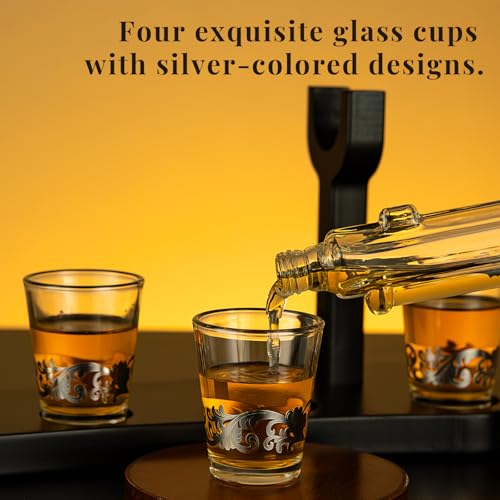 Revolver Gun Whiskey Decanter Set with 4 Glasses (5 Count)