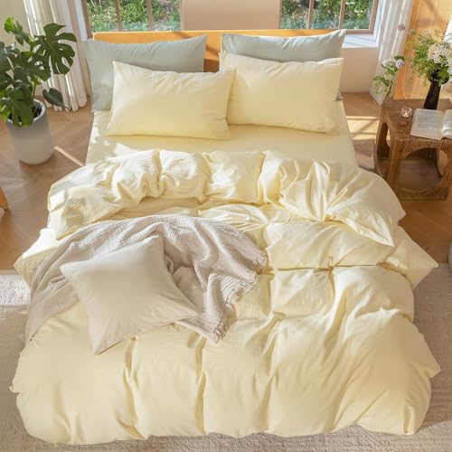 Duvet Cover Set 100% Washed Cotton Linen Like Cal King (3 Count)