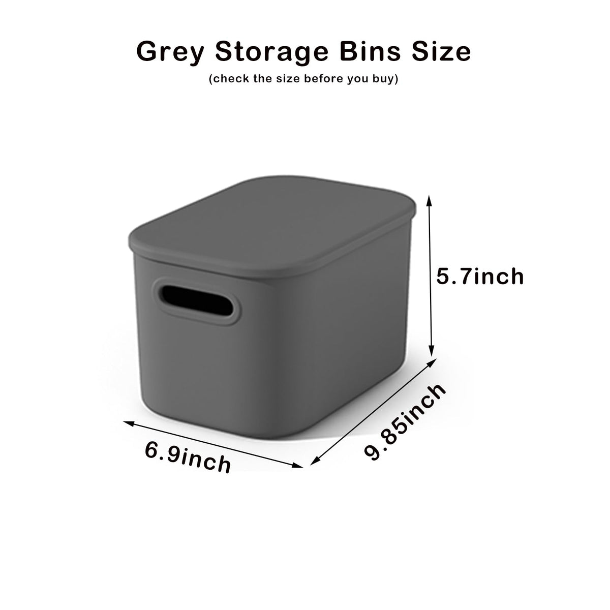 6 Pack Grey Storage Bins with Lids Stackable Storage Container for Organizing (6 Count)