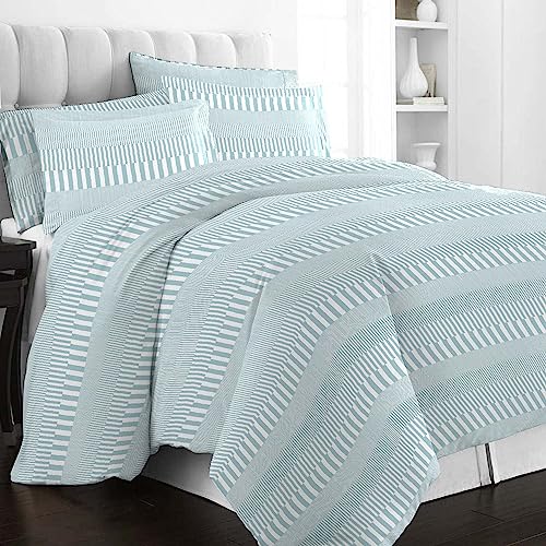 100% Cotton Cascade Stripe Print Queen Duvet Cover Set 400TC Blue