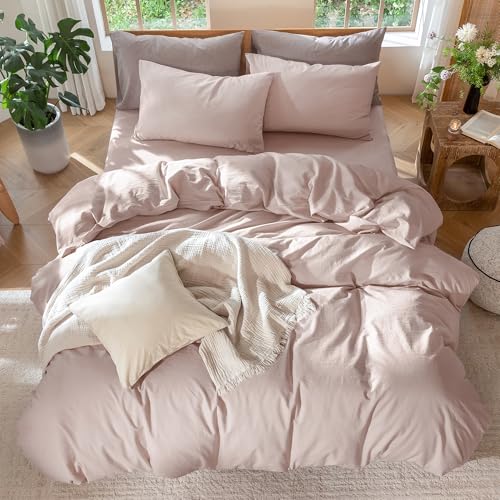 Duvet Cover Set 100% Washed Cotton Linen Like Queen